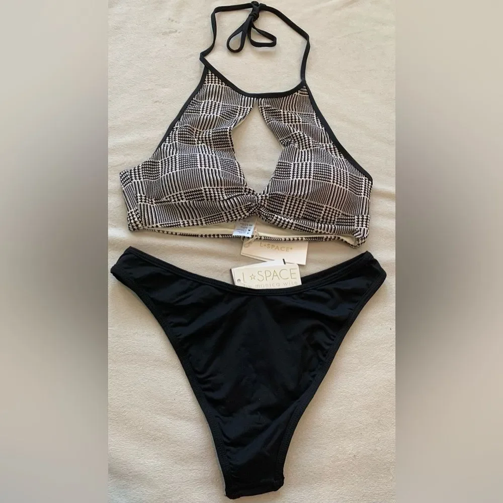 L*Space Bikini Set Jessy Top & Whiplash Bitsy Bottom Size XL Plaid Bathing Suit